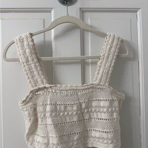 aerie Cream Crochet Square-Neck Crop Top